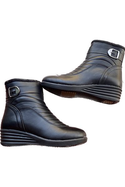 TRENDYSHOSE 0811 Γυναικείες μαύρες γούνινες μπότες με αντιολισθητική σόλα με επένδυση με φερμουάρ