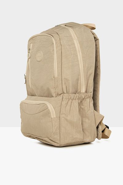 Bagmori Cream Women's Oval Pocket Vertical Zipper Large Parachute Backpack M000008207