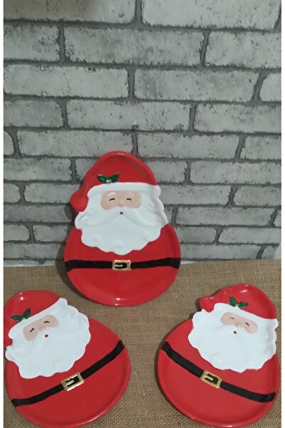 RENKLİMASALTASARIMLAR Red Santa Claus Patterned Christmas Plate