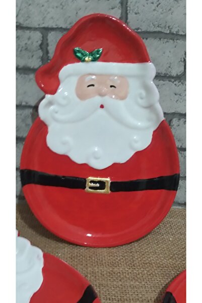 RENKLİMASALTASARIMLAR Red Santa Claus Patterned Christmas Plate
