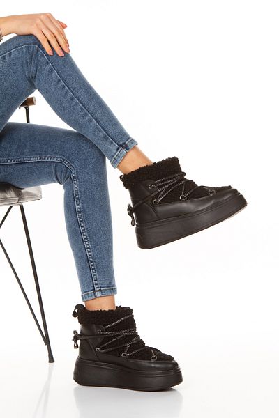 PASSAGE SHOES Γυναικείες δερμάτινες γούνινες σουέτ μπότες με χοντρή σόλα 5102