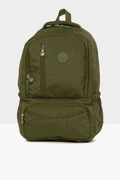 Bagmori Khaki Women's Oval Pocket Vertical Zipper Large Parachute Backpack M000008207
