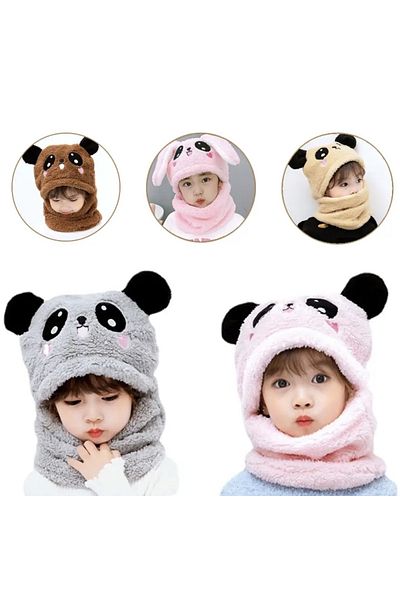 Meyra Accessories 1pc Cute Panda Plush Necklace with Color Options Red Gray Brown Pink Cream