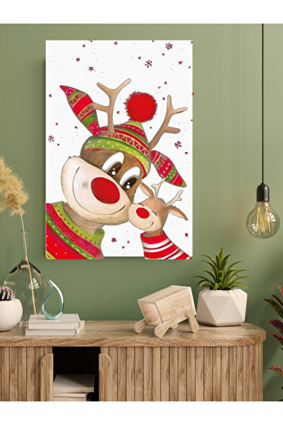 Cemira Yılbaşı Hediyesi Geyik Ve Yavrusu Yeniyıl Yılbaşı Ahşap Poster Duvar Dekarasyon Tablo, Ahşap Pano