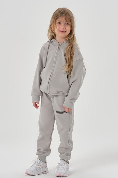 Black One Hooded Zippered Double Face Cotton Girls' and Boys' 2-Piece Top and Bottom Tracksuit Set