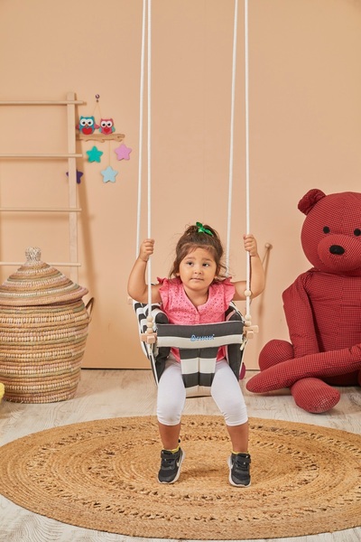 Svava Plus Ahşap Bebek Salıncak, Tavana Asılan Çocuk Salıncağı SİYAH & BEYAZ