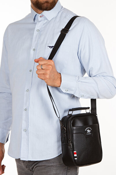 Newish Erkek Siyah Vegan Deri El Ve Omuz Çantası, Çapraz Çanta, Telefon Bölmeli