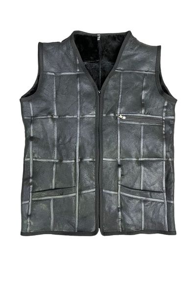 Lndr Patchwork Inside Fur-Outside Suede Genuine Leather Vest with Piping Detail