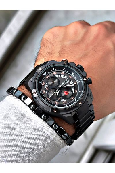 Ferrucci Black Color Sports Steel Cord Function Men's Wrist Watch + BRACELET GIFT