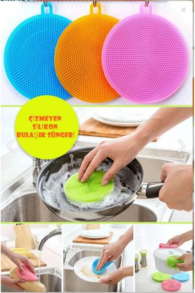 NİVENE 2-Piece Silicone Non-Combing Practical Dishwashing Brush| Dish Brush Pan Holder Vegetable Cleaning