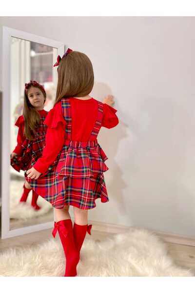 tunay moda Plaid Patterned Salopet and Badi Komnin