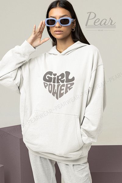 Pear Wear Hanorac oversize cu glugă, cu 3 fire, cu imprimeu Girl Power