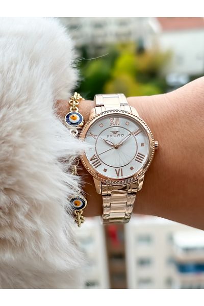 FERRO Brand New Season Rose Color, Steel Strap, Simple Model Women's Wristwatch + Bracelet in Box
