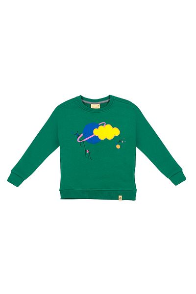 BEETLEBEEZ Children's Unisex Crew Neck Printed and Embroidered Sweatshirt - Green