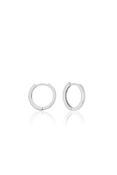 Zanaatsilver 925 ayar Gümüş Yarım Tur Zirkon Taşlı 13 mm Halka küpe