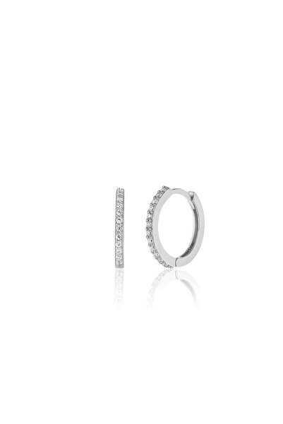 Zanaatsilver 925 ayar Gümüş Yarım Tur Zirkon Taşlı 13 mm Halka küpe