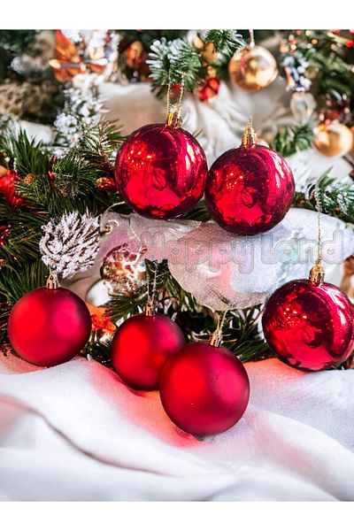 Happyland Christmas Pine Tree Ornament 4 cm Matte Red 6 Pieces Acetate Boxed Matte Red Christmas Ball