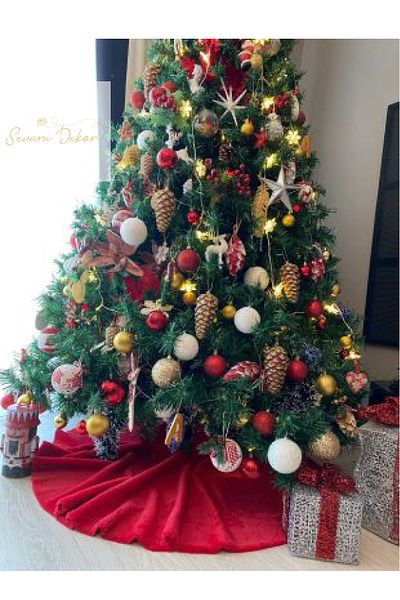 sevaradekor Plush Christmas Tree Cover Christmas Pine Tree Cover Red 150 Cm Diameter
