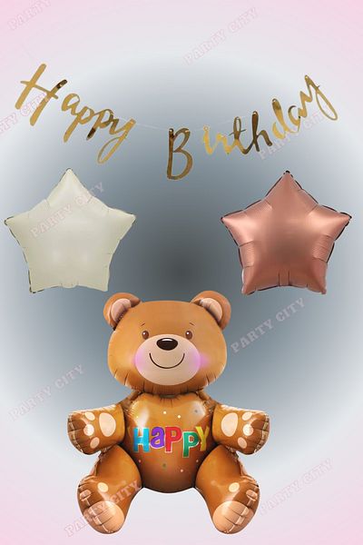 Party City Μίνι σετ για τα γενέθλια με θέμα Teddy Bear and Star Foil Balloon