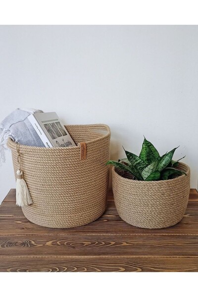 karelim home منظم ديكور مكون من قطعتين - سلة خوص 25x25 و 25x15