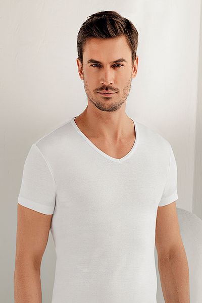 Şahinler Men's White Short Sleeve V-Neck Undershirt Me026