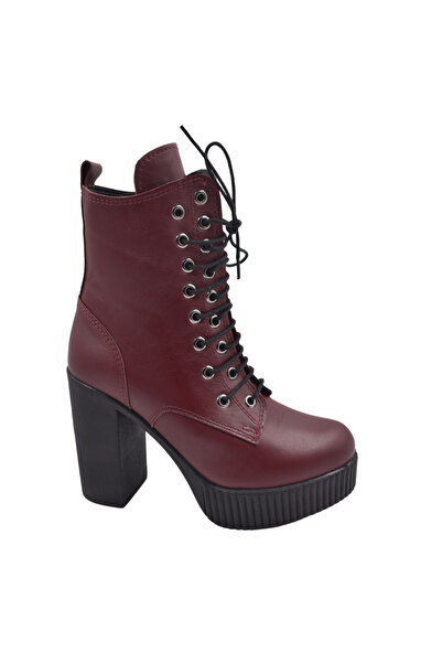 Impero Çift Kapsül Detaylı Bordo Topuklu Bot