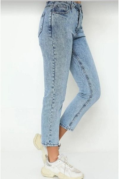 MAKRAS EXCLUSIVE Blugi Jaxen pentru femei Blue Acid Snow Wash cu talie înaltă Boyfrend Mom