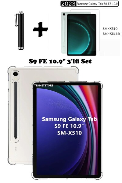 TEKNETSTORE Samsung Galaxy Tab S9 FE 10.9 Inç Tablet Kılıfı Silikon Ekran Kor...