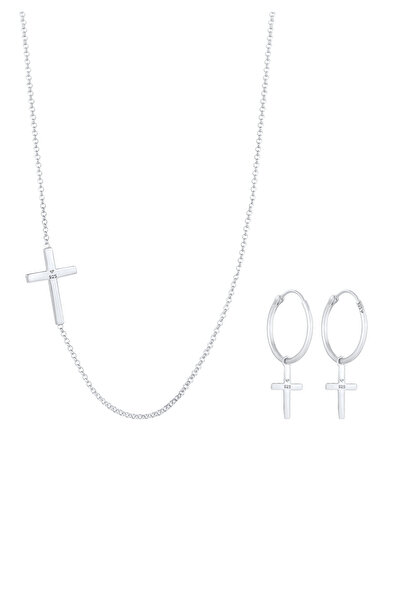 ELLI Schmuckset Kette Ohrringe Kreuz Religion Glaube 925 Silber