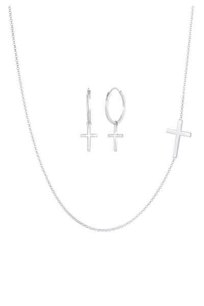 ELLI Schmuckset Kette Ohrringe Kreuz Religion Glaube 925 Silber