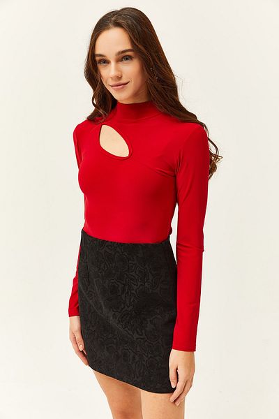 Olalook Női Red Drop Decollete Crop Lycra blúz BLZ-19002442