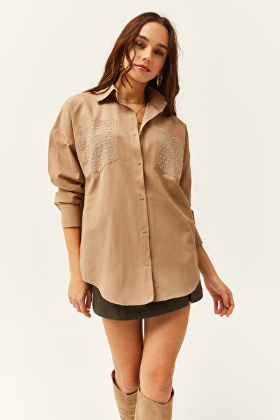 Olalook Women's Mink Pocket Staple Detailed Oversize Shirt GML-19001167