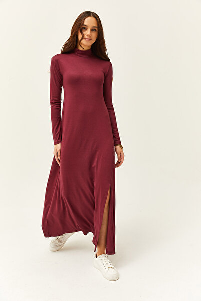 Olalook Rochie midi din viscoză din lycra cu jumătate de pescar din prune pentru femei ELB-19001989