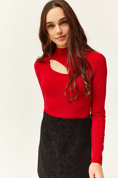 Olalook Női Red Drop Decollete Crop Lycra blúz BLZ-19002442
