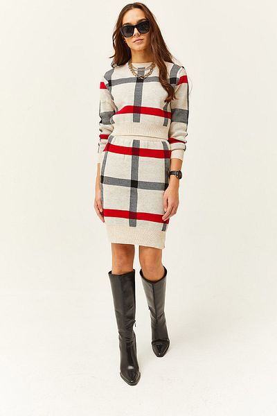 Olalook Damen-Anzug mit Steinoberteil, bauchfreiem Pullover und Schlitzrock TKM-19000184