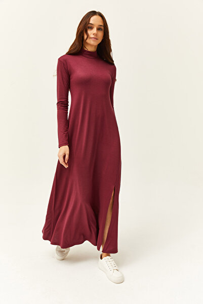 Olalook Rochie midi din viscoză din lycra cu jumătate de pescar din prune pentru femei ELB-19001989