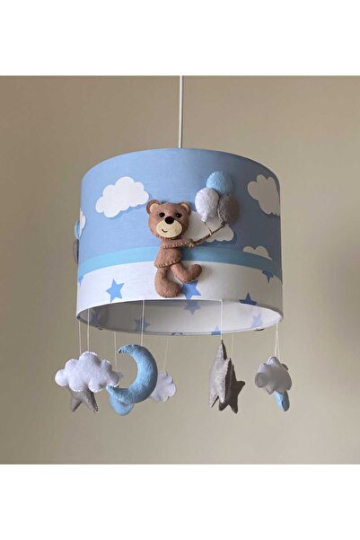 Leobabyroom Mavi Bulutlu yıldızlı Kahverengi Ayıcık Figürlü Bebek/Çocuk Odası...
