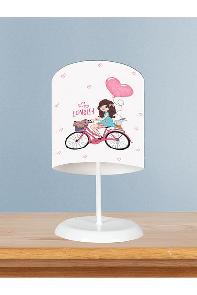 LİDERHOME Home Baby and Children's Room Bicycle Girl and Heart Balloon Patterned Lampshade