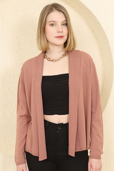 VEGENZE Cardigan tricotat fin cu snur Dusty Rose pentru femei