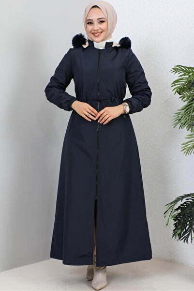 benguen 1055 Dlouhý kabát Bondit s kapucí Navy Blue