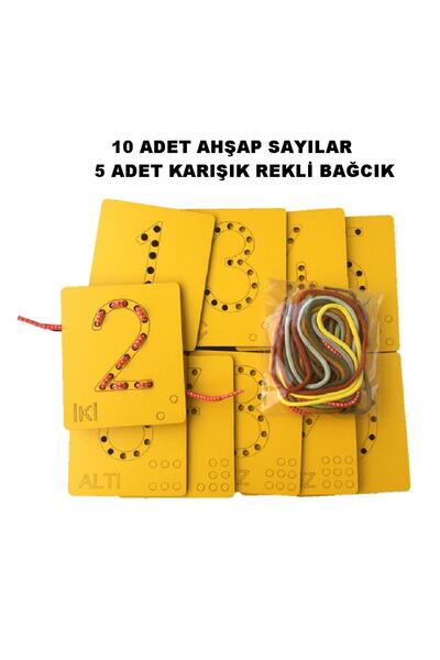 Trendy Toys Eğitici Ahşap Sayılar Ip Geçirme Montessori El Kası Geliştirme