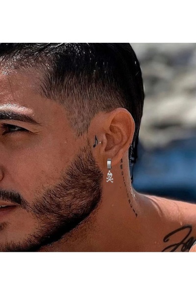 TakıConcept Kuru Kafa Küpe, Deliksiz Fake Küpe, Deliksiz Küpe, Erkek Küpe