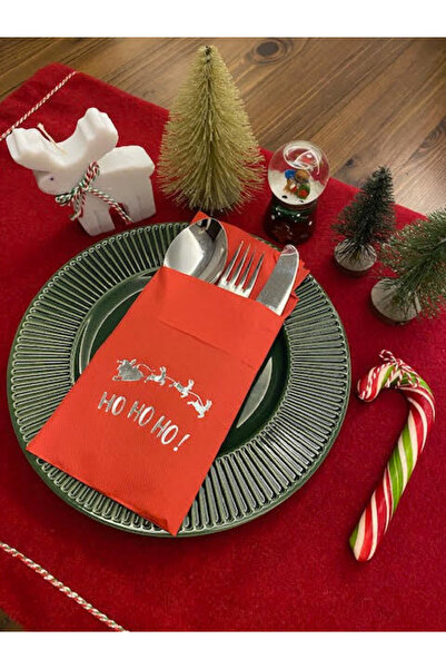 kidspartim منديل ورقي أحمر اللون منقوش باللون الفضي للعام الجديد مكون من 12 م...