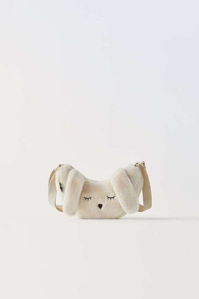 Magu Children's Ecru White Rabbit Patterned Faux Fur Bag