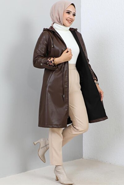 benguen 5012 Short Leather Coat Brown