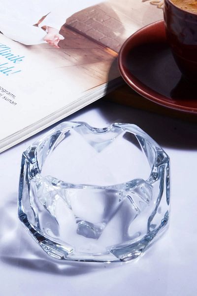 Rotanev 2 Pieces Glass Mini Round Cut Ashtray - Ash Plate - Ash Tray