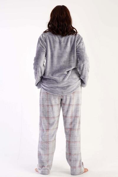 VİENETTA Kadın Uzun Kol Büyük Beden Welsoft Gri Pijama Takımı C3T0N3O069