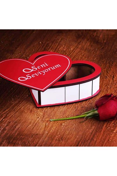 şamaksesuar Wooden Special I Love You Chocolate Heart Box with Lid Valentine's Day