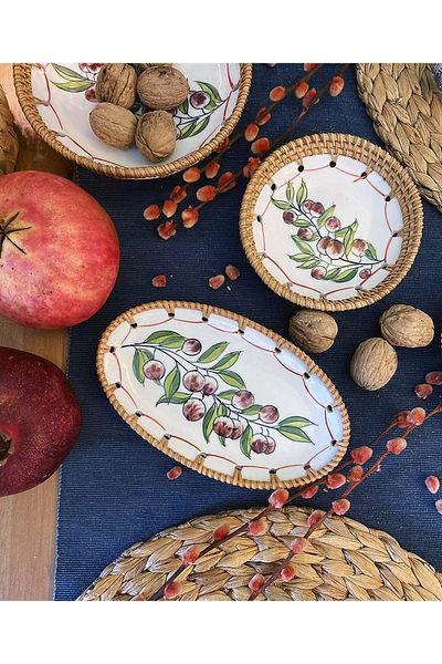 did homeware Olive Rattan Framed Porcelain Boat Bowl