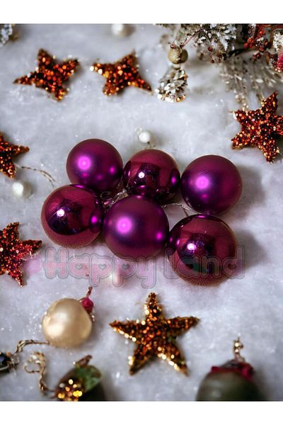 Happyland Christmas Pine Tree Ornament 4 cm 6 pcs Purple Color Christmas Ball New Year Cute Balls